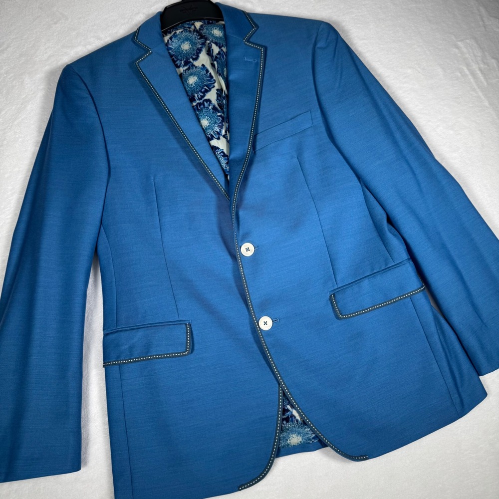 Tallia Mens Blue Sport Coat Blazer Jacket Floral‎ Lining Rainbow Undercollar 38R